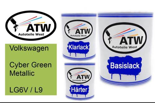 Volkswagen, Cyber Green Metallic, LG6V / L9: 1L Lackdose + 1L Klarlack + 500ml Härter - Set, von ATW Autoteile West.